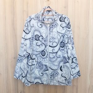 Zenergy by‎ Chicos Womens Jacket Size L White Black Paisley Zip Up Active Boho